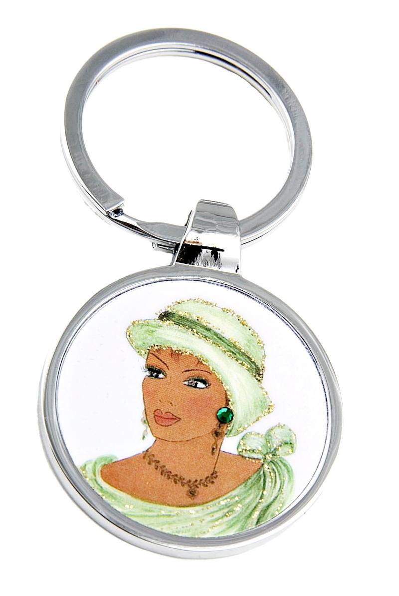 Metal Key ring with image of African American lady, black lady